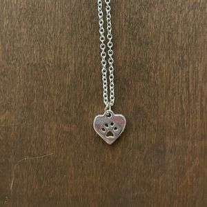 Pet paw in heart necklace; silver